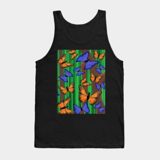 Blue and Orange Butterflies with Abstract Trees and Grass Tank Top